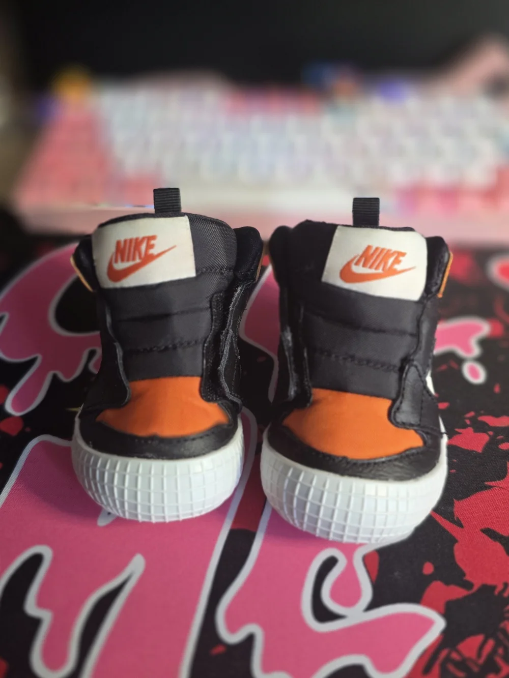 Nike Infant Jordan 1 Crib Booties High-Top Sneakers in Orange, Black & White